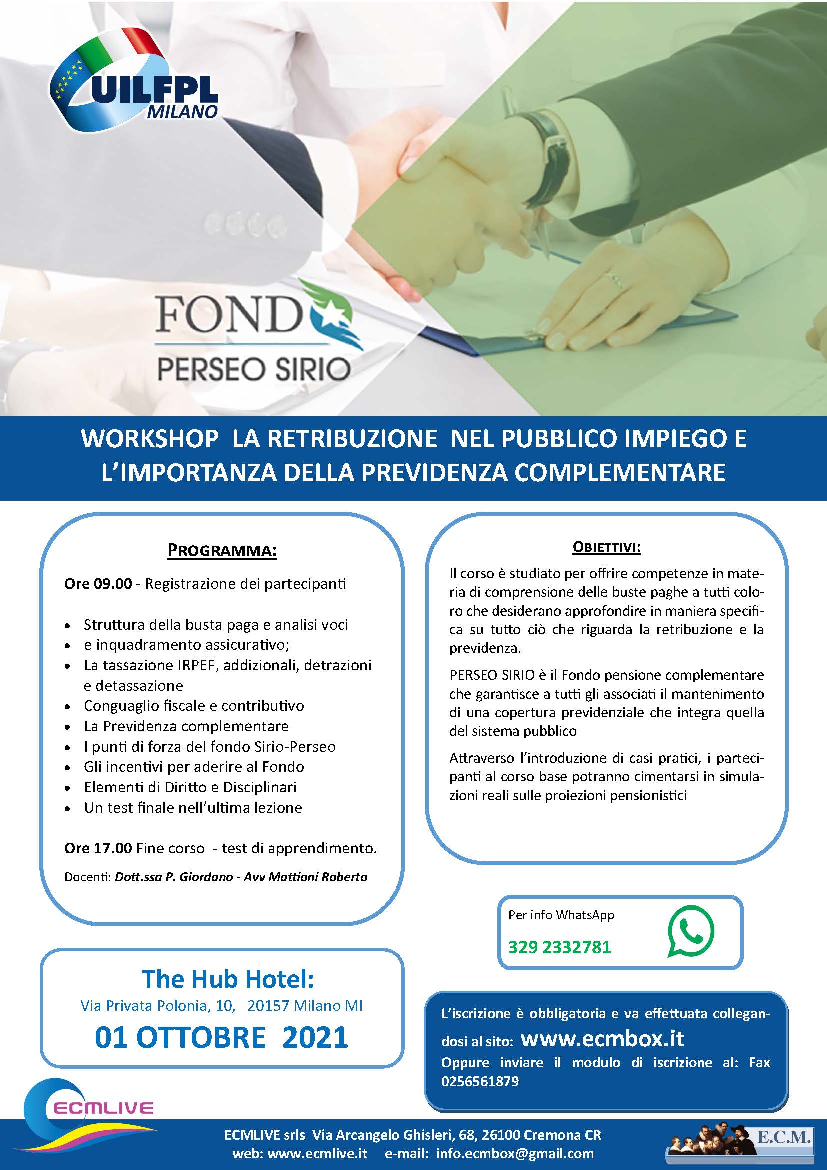 WORKSHOP LA RETRIBUZIONE NEL PUBBLICO IMPIEGO E L’IMPORTANZA DELLA PREVIDENZA COMPLEMENTARE