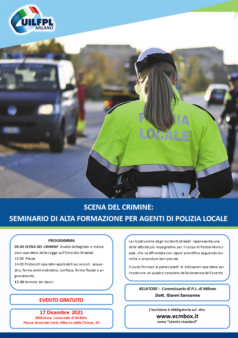 SCENA DEL CRIMINE: SEMINARIO DI ALTA FORMAZIONE PER AGENTI DI POLIZIA LOCALE