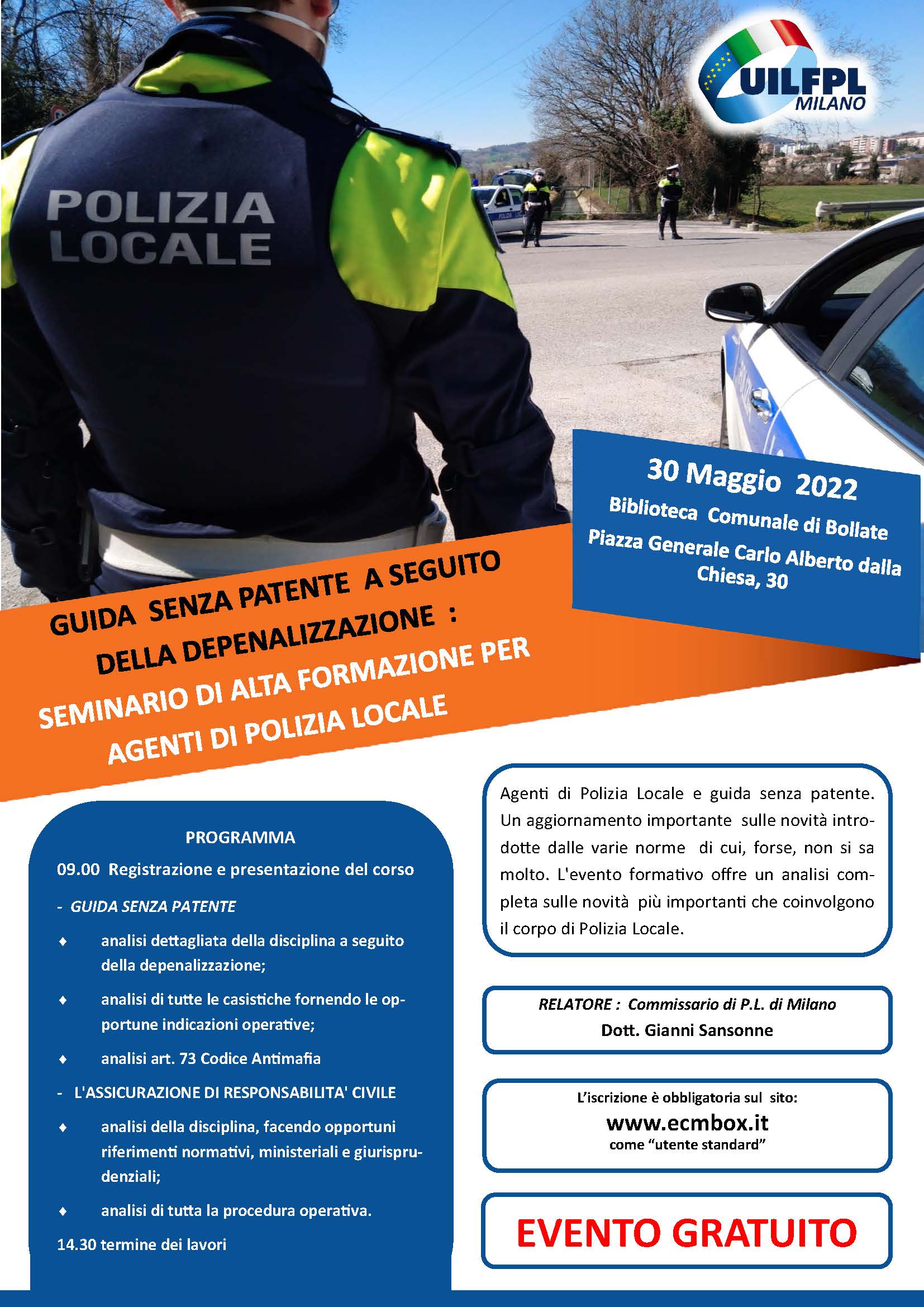 GUIDA SENZA PATENTE A SEGUITO DELLA DEPENALIZZAZIONE: SEMINARIO DI ALTA FORMAZIONE PER AGENTI DI POLIZIA LOCALE