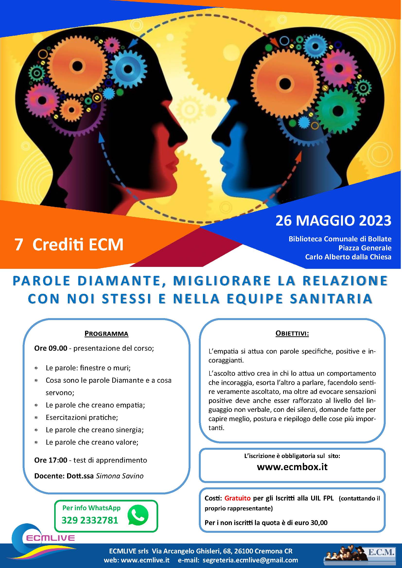 PAROLE DIAMANTE, MIGLIORARE LA RELAZIONE CON NOI STESSI E NELLA EQUIPE SANITARIA – ECM MAGGIO