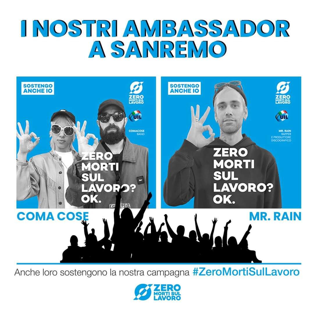 Anche loro sostengono la nostra campagna #ZeroMortisulLavoro I nostri Ambassador a Sanremo