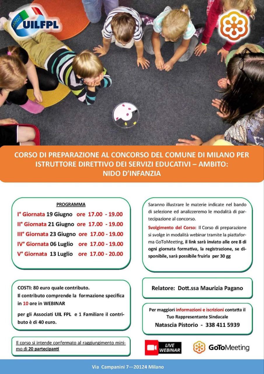 CORSO DI PREPARAZIONE AL CONCORSO DEL COMUNE DI MILANO PER ISTRUTTORE DIRETTIVO DEI SERVIZI EDUCATIVI – AMBITO: NIDO D’INFANZIA