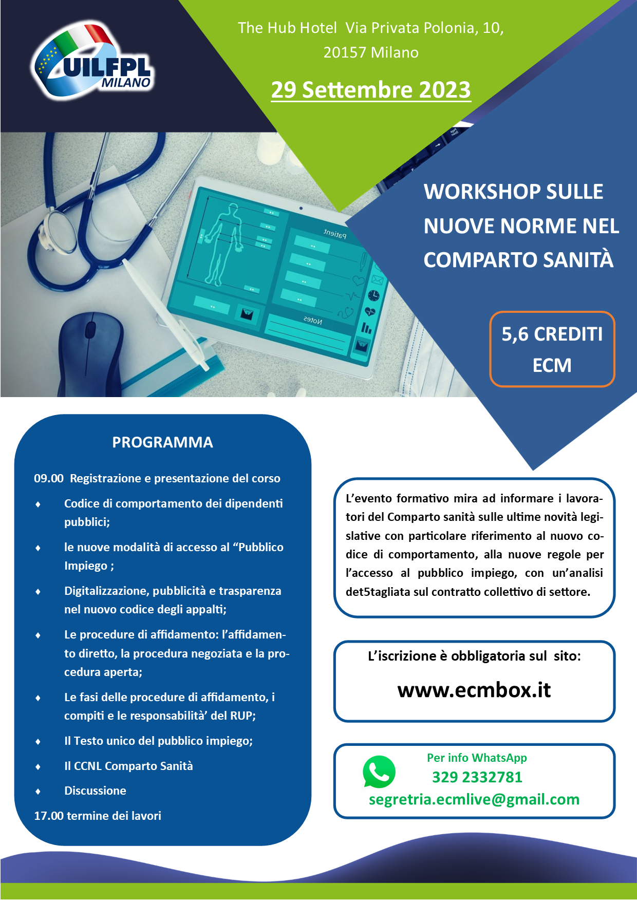 WORKSHOP SULLE NUOVE NORME NEL COMPARTO SANITÀ
