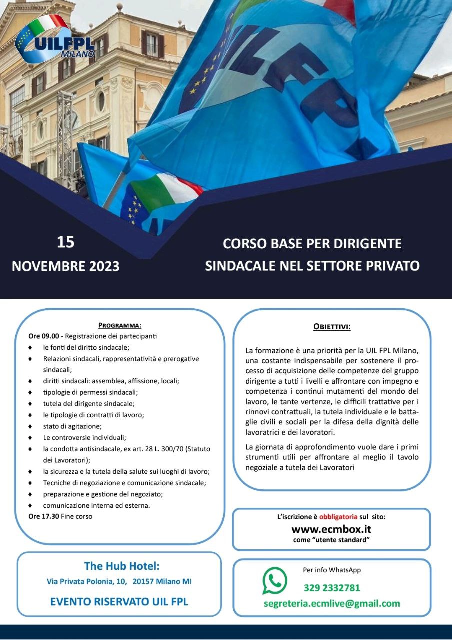 CORSO BASE PER DIRIGENTE SINDACALE NEL SETTORE PRIVATO