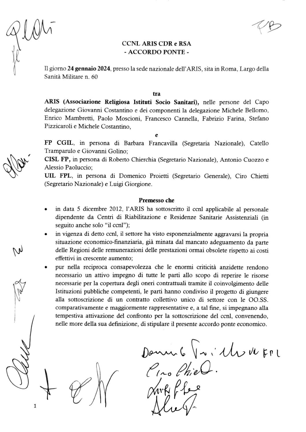 ✍🏽 CCNL ARIS RSA. UIL FPL, FP CGIL, CISL FP: FIRMATO L’ACCORDO PONTE.