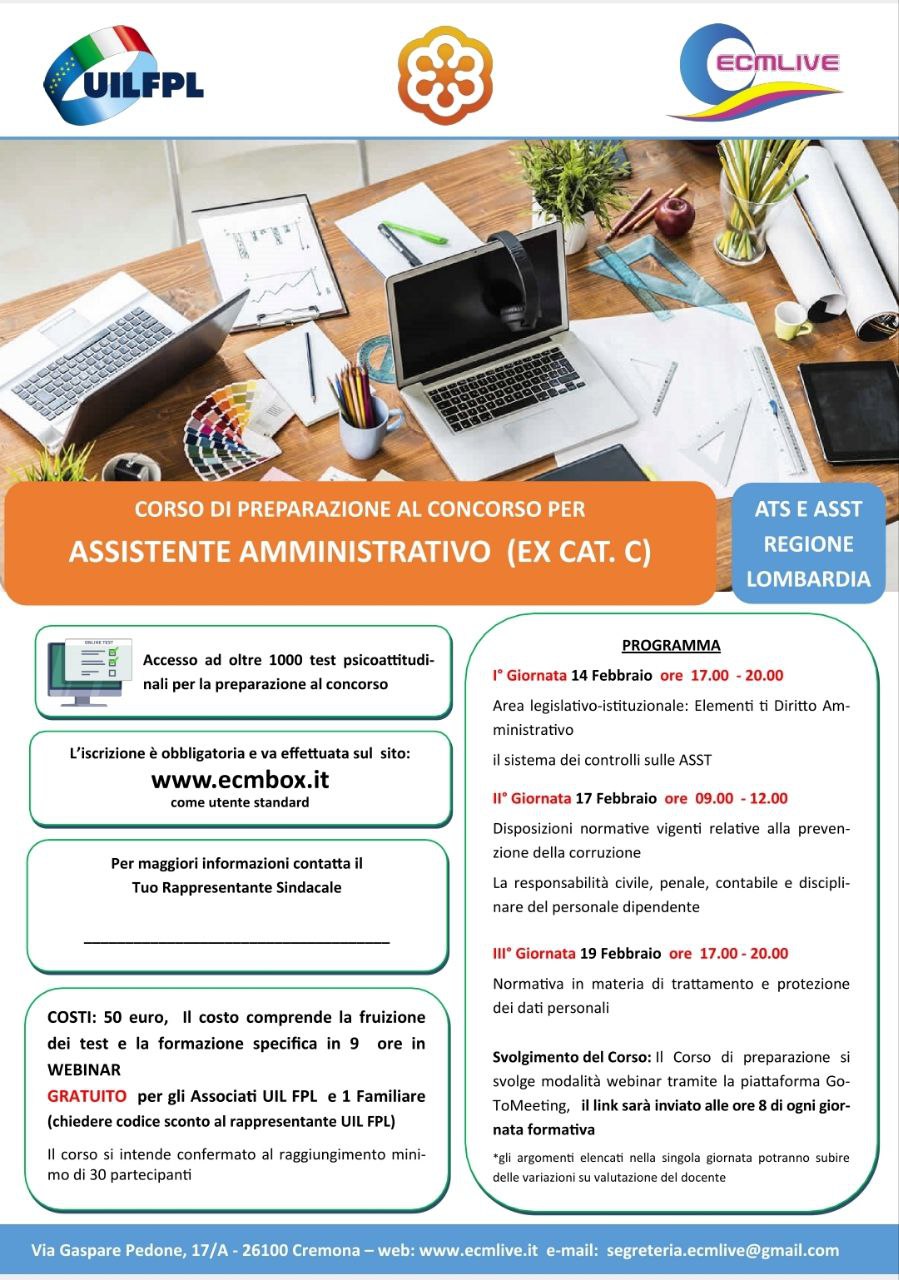 🔵 CORSO DI PREPARAZIONE AL CONCORSO PER ASSISTENTE AMMINISTRATIVO