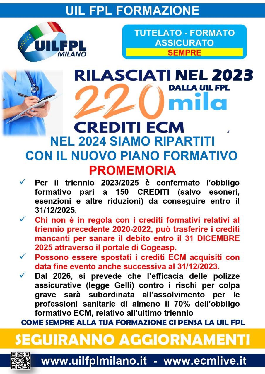 🔵 RILASCIATI NEL 2023 DALLA UIL FPL 220 MILA CREDITI ECM
